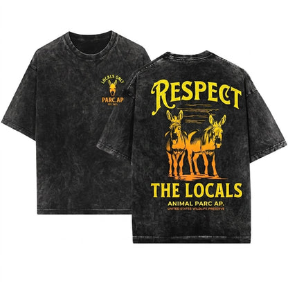 Respect The Locals Funny Donkey Graphic Farmer Gift Support Local Growers Unisex Wash T-Shirt