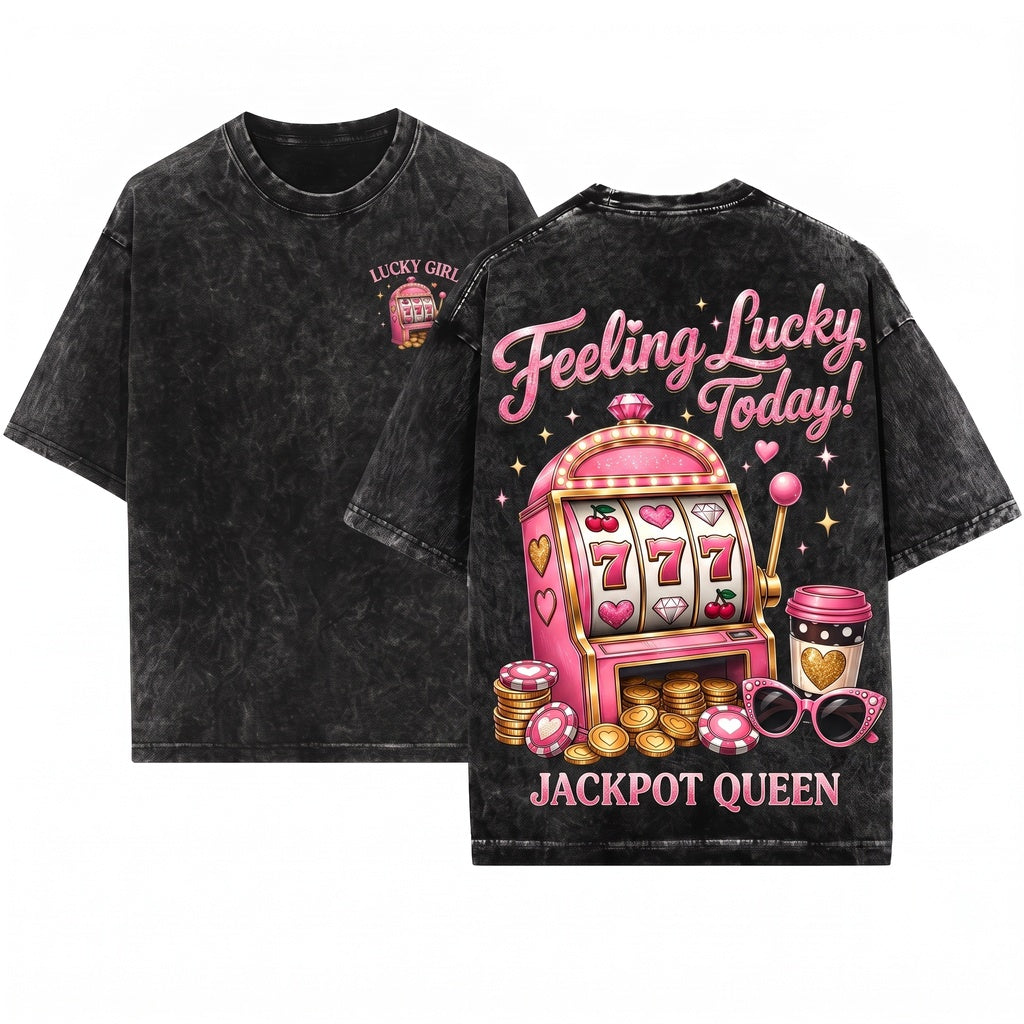 Feeling Lucky Pink Slot Machine Glam Casino Girls Trip Bachelorette Party Vegas Vacation Gift For Her Unisex Wash T-Shirt