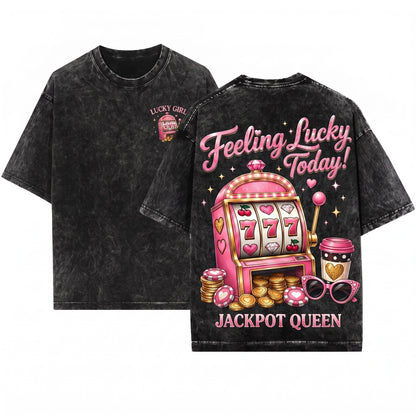 Feeling Lucky Pink Slot Machine Glam Casino Girls Trip Bachelorette Party Vegas Vacation Gift For Her Unisex Wash T-Shirt