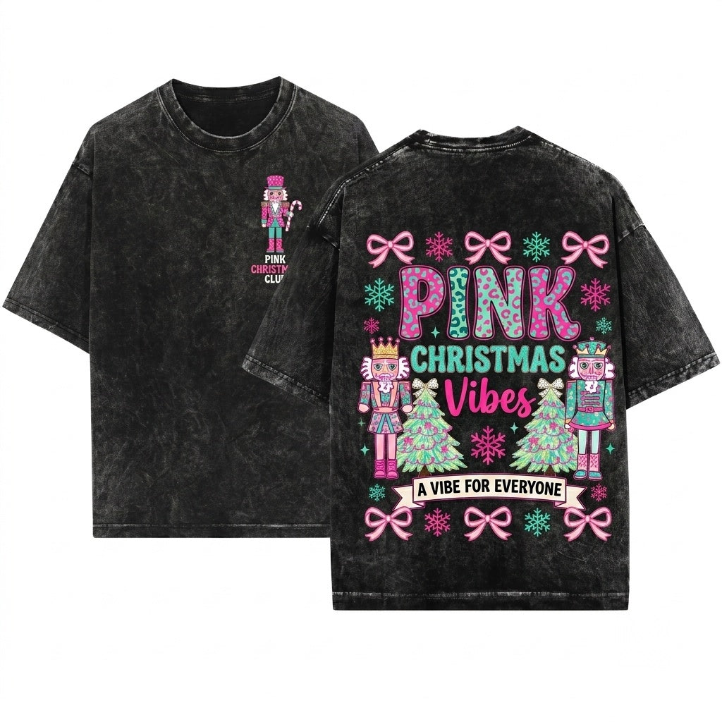 Brushstroke Pink Christmas PNG Bundle Merry Bright Floral Nutcracker Santa Joy Varsity Graphic Unisex Wash T-Shirt