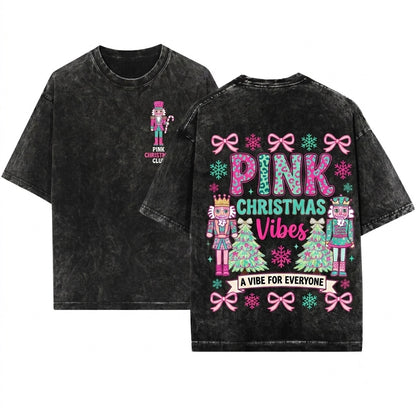 Brushstroke Pink Christmas PNG Bundle Merry Bright Floral Nutcracker Santa Joy Varsity Graphic Unisex Wash T-Shirt