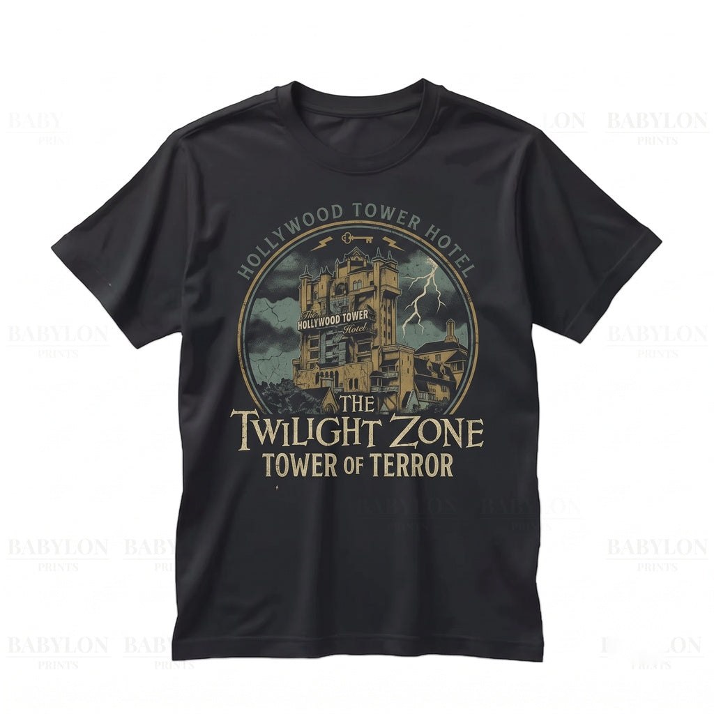 Vintage Haunted Hollywood Hotel Ride Front Back Double-Sided Graphic Disneyworld Vacation Unisex TShirt