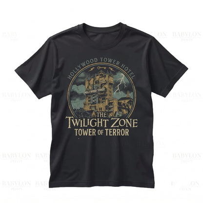 Vintage Haunted Hollywood Hotel Ride Front Back Double-Sided Graphic Disneyworld Vacation Unisex TShirt