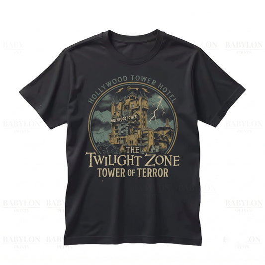 Vintage Haunted Hollywood Hotel Ride Front Back Double-Sided Graphic Disneyworld Vacation Unisex TShirt