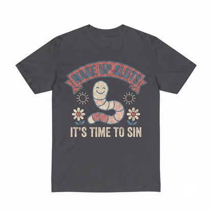 Wake Up Sluts Top, Funny Animal Meme Graphic Apparel, Sarcastic Cursed Humor Viral Unisex TShirt