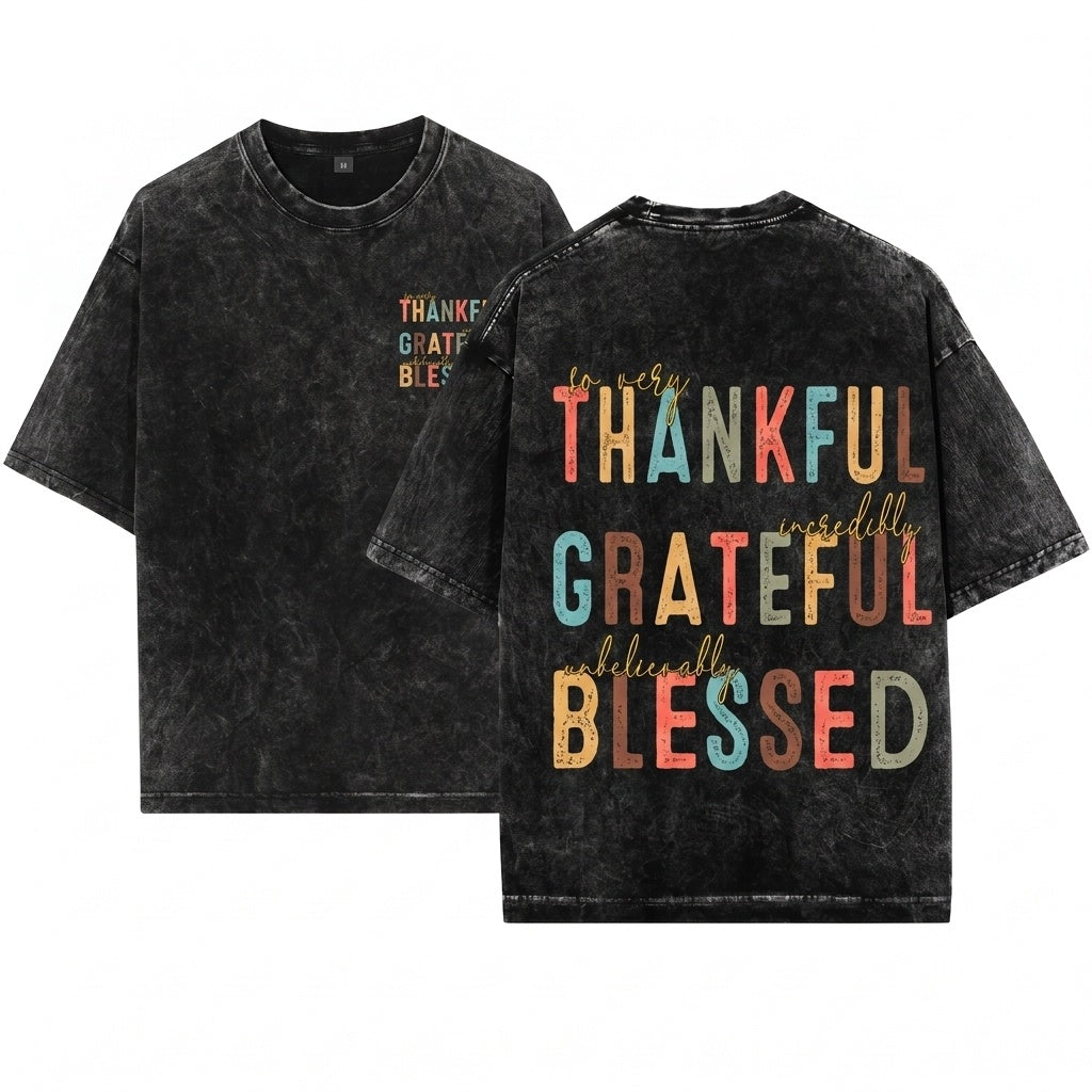 Retro Grunge Christian Fall Thanksgiving Autumn Blessed Grateful Praise Top Unisex Wash T-Shirt