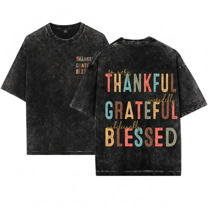 Retro Grunge Christian Fall Thanksgiving Autumn Blessed Grateful Praise Top Unisex Wash T-Shirt