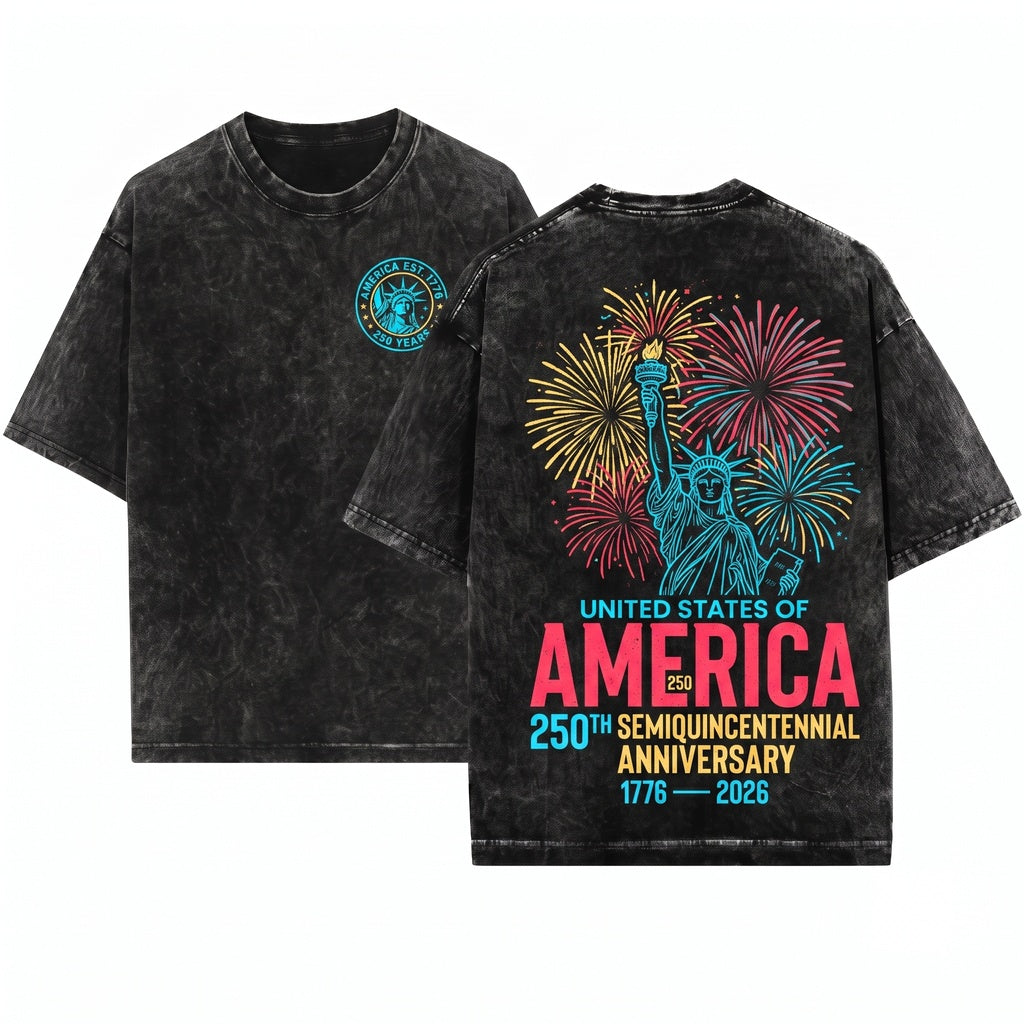 Statue Of Liberty United States Semiquincentennial 250 Years Patriotic USA Unisex Wash T-Shirt