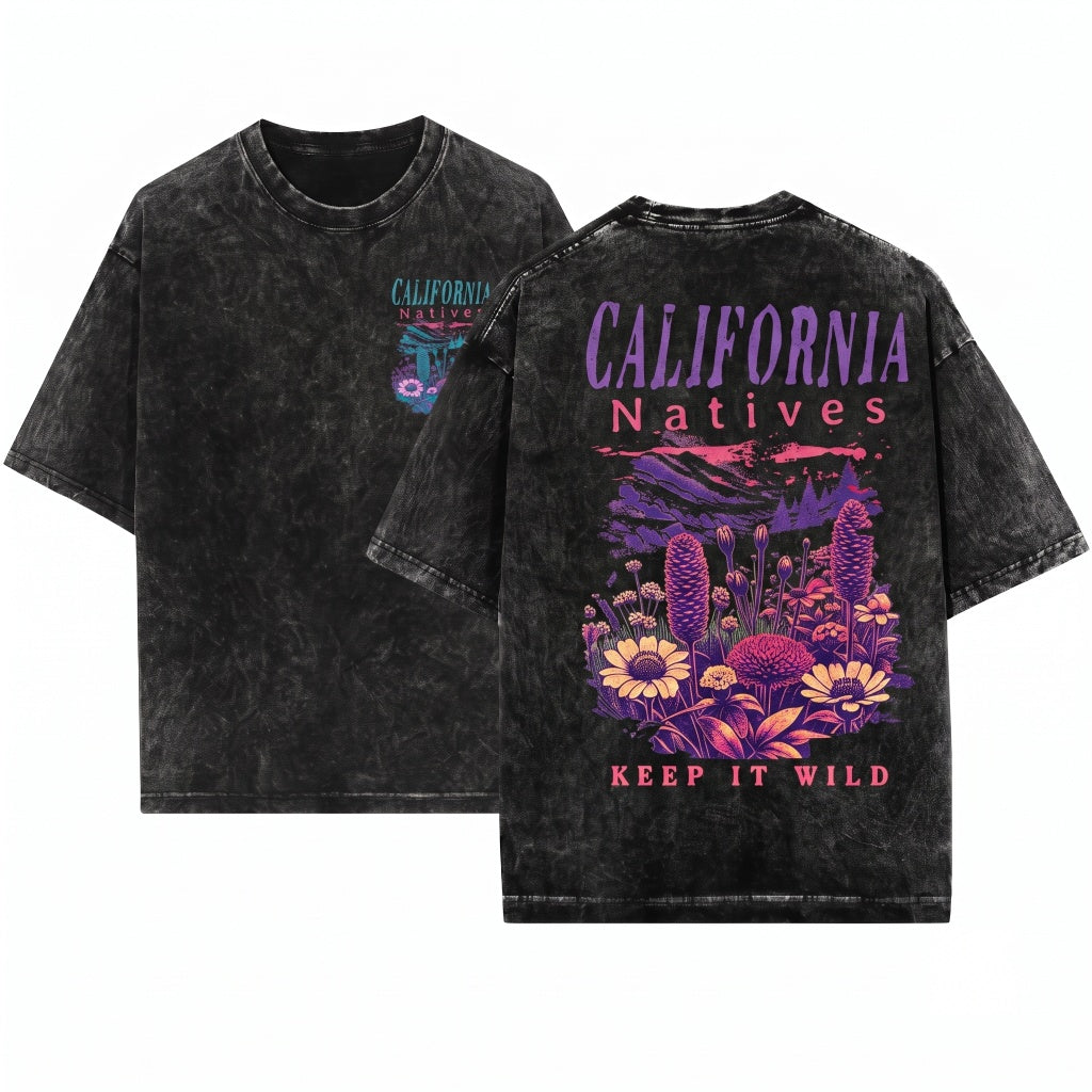 California Native Botanical Flora Eco Sustainable Gardening Unisex Wash T-Shirt
