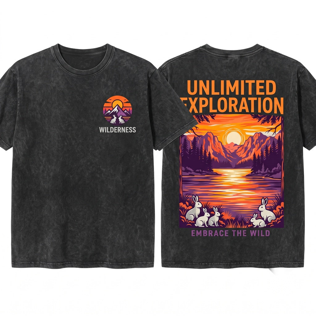 Vintage Mountain Sunset Scenic Wilderness Nature Retro Outdoor Adventure Landscape Gift Unisex Wash T-Shirt