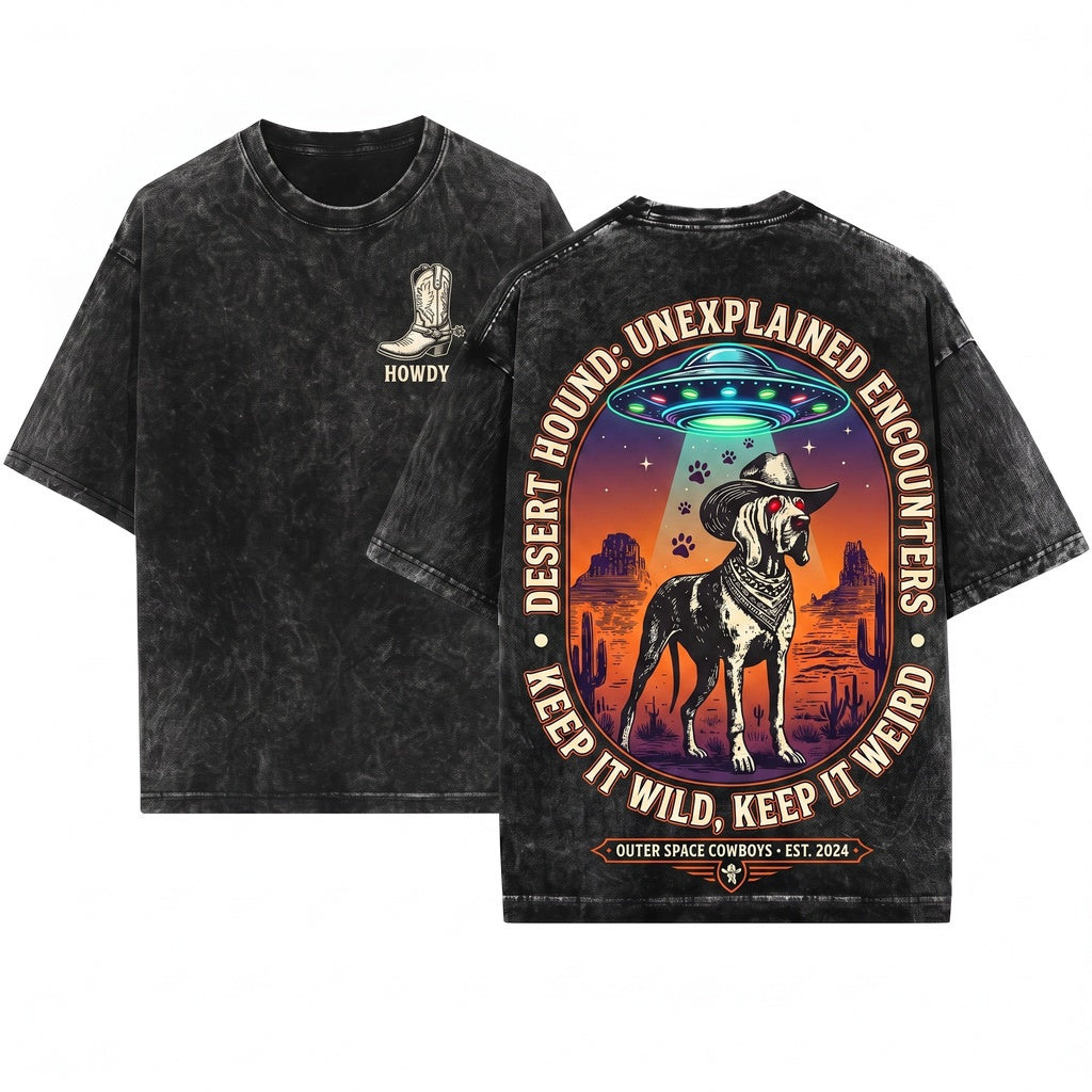 Vintage Bracco Italiano UFO Alien Space Cowboy Western Country Hunting Dog Mom Dad Retro Unisex Wash T-Shirt