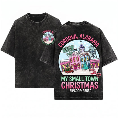 Small Town Christmas Snow Globe Cute Winter Scene Holiday Sublimation Graphic Graphic Unisex Wash T-Shirt