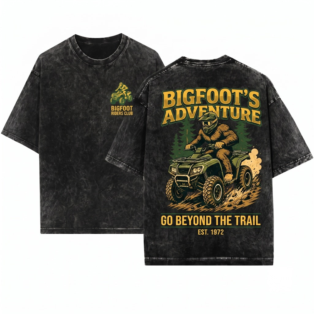 Funny Bigfoot Sasquatch ATV Quad Offroad Cryptid Rider Gift Unisex Wash T-Shirt