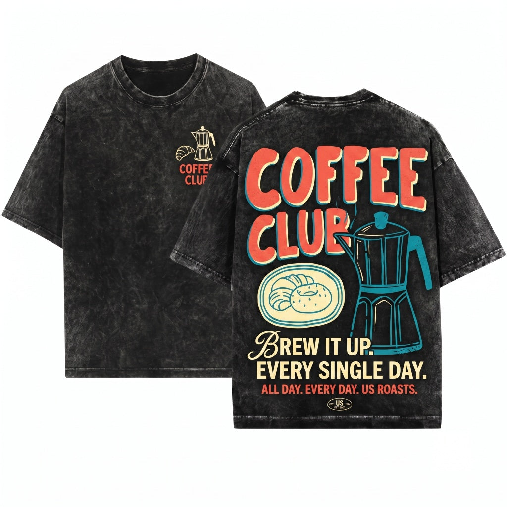 Coffee Club Espresso Weather Lover Gift Fall Winter Vintage Aesthetic Unisex Wash T-Shirt