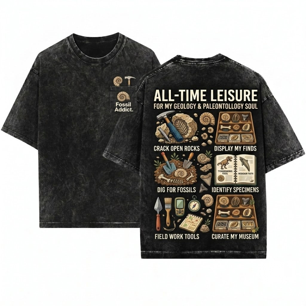 Paleontology Fossil Hunter Archaeology Dino Lover Spare Time Gift Unisex Wash T-Shirt