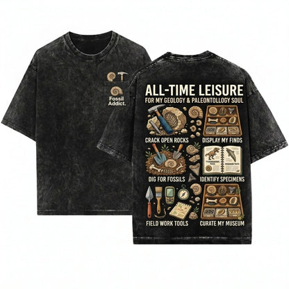 Paleontology Fossil Hunter Archaeology Dino Lover Spare Time Gift Unisex Wash T-Shirt