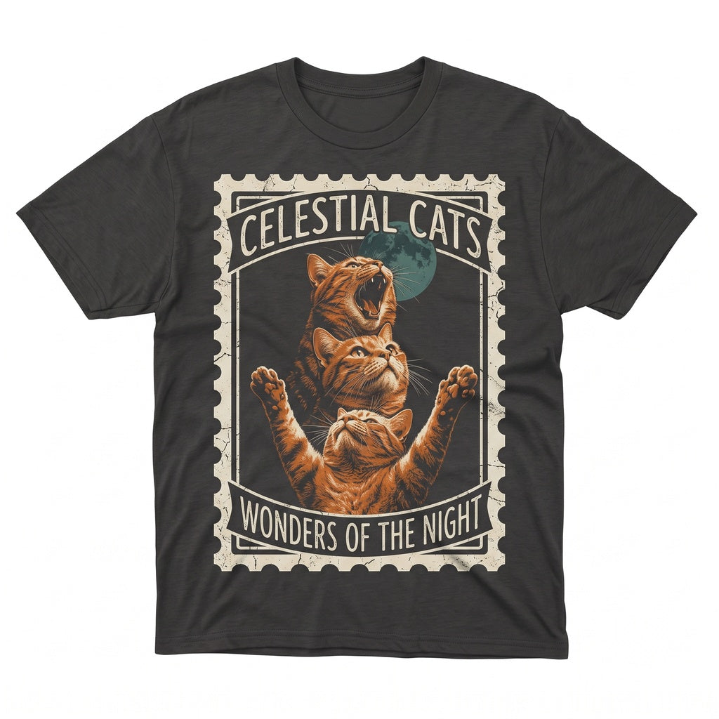 Vintage Three Orange Cat Moon Funny Cute Ginger Kitten Mom Lover Pet Gift Graphic Unisex TShirt