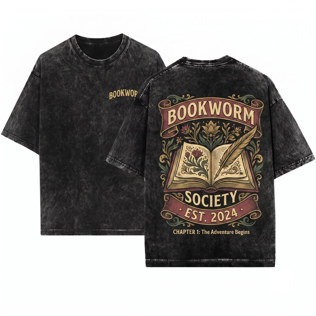 Bookworm Cozy Literary Reading Enthusiast Unisex Wash T-Shirt