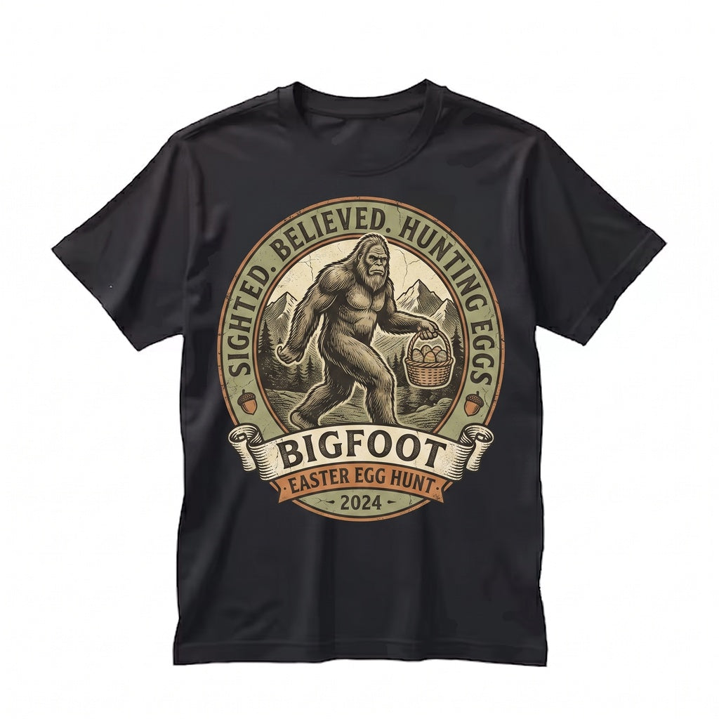 Funny Easter Bigfoot Basket Eggs Cute Bunny Sasquatch Holiday Novelty Gift Womens Graphic Unisex TShirt