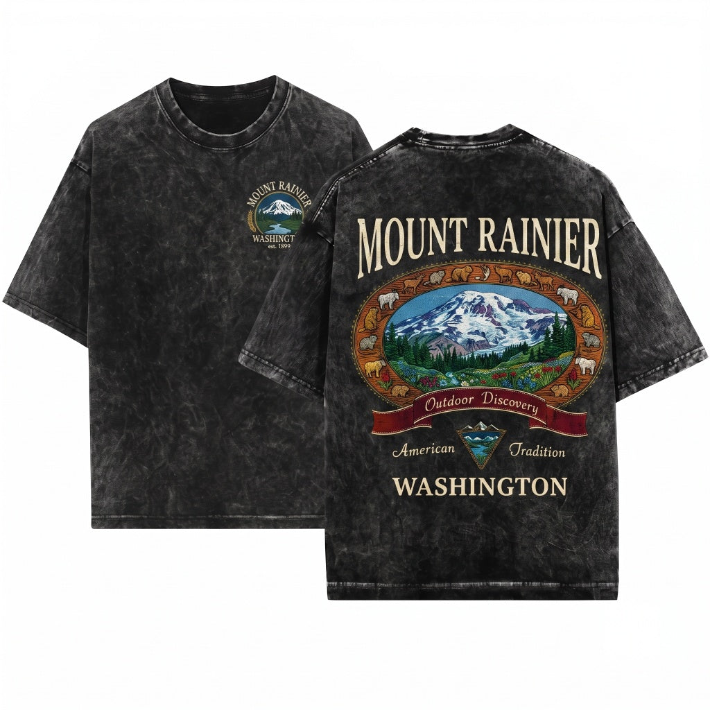 Vintage 90s Retro Mount Rainier Washington Pacific Northwest Outdoor Hiking Gift Unisex Wash T-Shirt