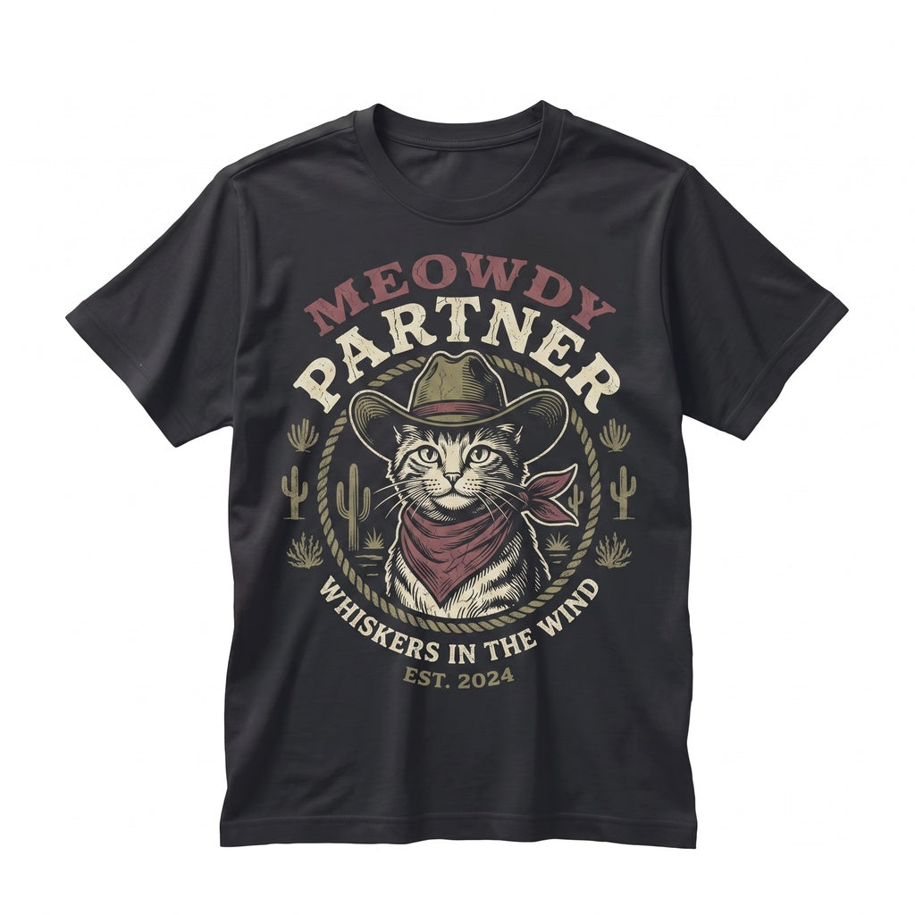 Meowdy Partner Funny Cowboy Cat Graphic Dad Gift Western Meme Unisex TShirt