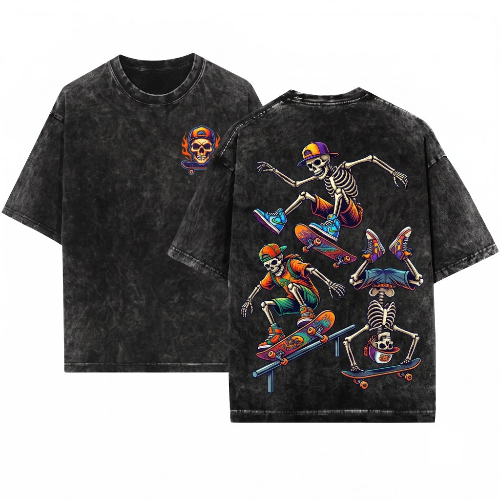 3 Skeletons Skateboarding Vintage 90s Graphic Y2K Skull Gift Unisex Wash T-Shirt
