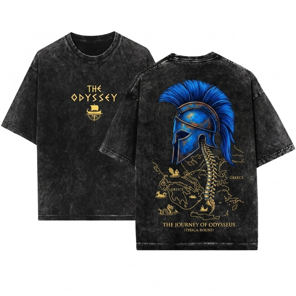 The Odyssey Agamemnon Helmet Logo Back Print Unisex Wash T-Shirt