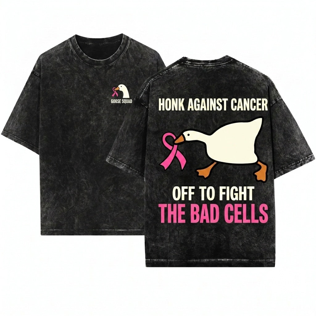 Goose Holding Pink Ribbon Breast Cancer Awareness Off To Fight Cells Survivor Support Gift Unisex Wash T-Shirt