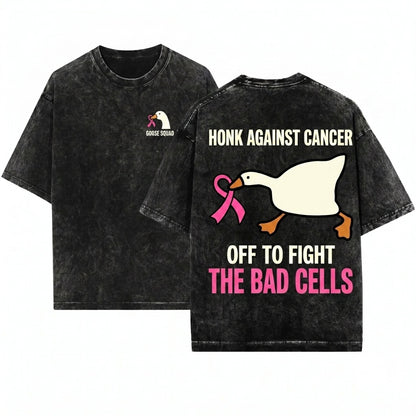 Goose Holding Pink Ribbon Breast Cancer Awareness Off To Fight Cells Survivor Support Gift Unisex Wash T-Shirt
