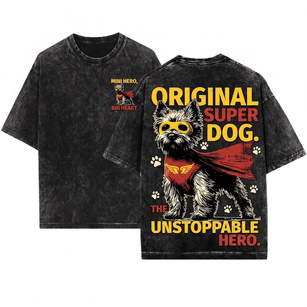 Cairn Terrier Superhero Comic Book Vintage Cartoon Pet Lover Gift for Geek Mom Dad Unisex Wash T-Shirt