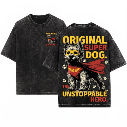 Cairn Terrier Superhero Comic Book Vintage Cartoon Pet Lover Gift for Geek Mom Dad Unisex Wash T-Shirt