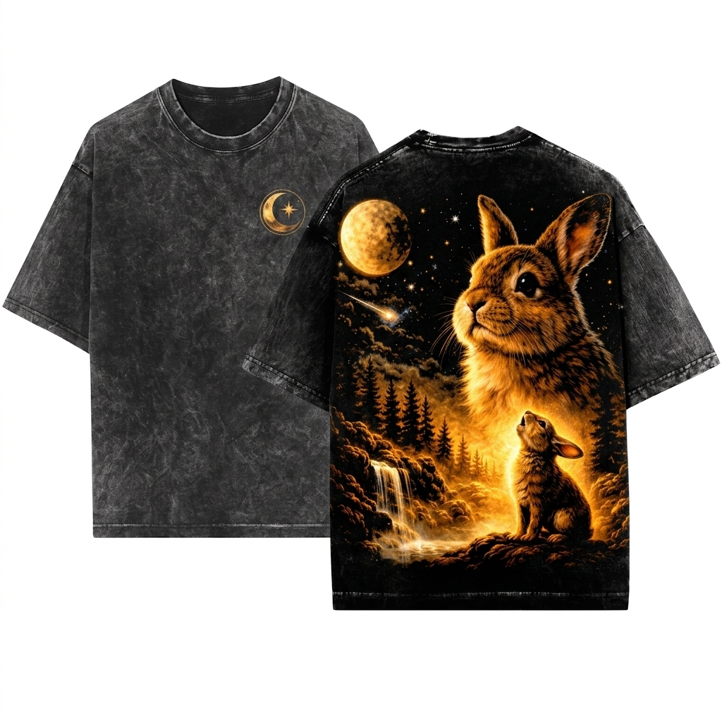 Vintage Bunny Howling at Moon Graphic Easter Rabbit Gift 90s Style Apparel Unisex Wash T-Shirt
