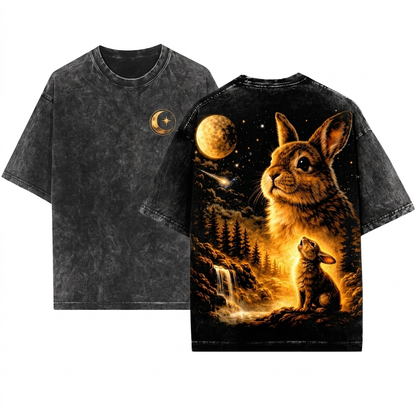 Vintage Bunny Howling at Moon Graphic Easter Rabbit Gift 90s Style Apparel Unisex Wash T-Shirt