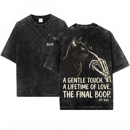 Funny Spooky Halloween Skeleton Hand Boop Cat Lover Unisex Wash T-Shirt