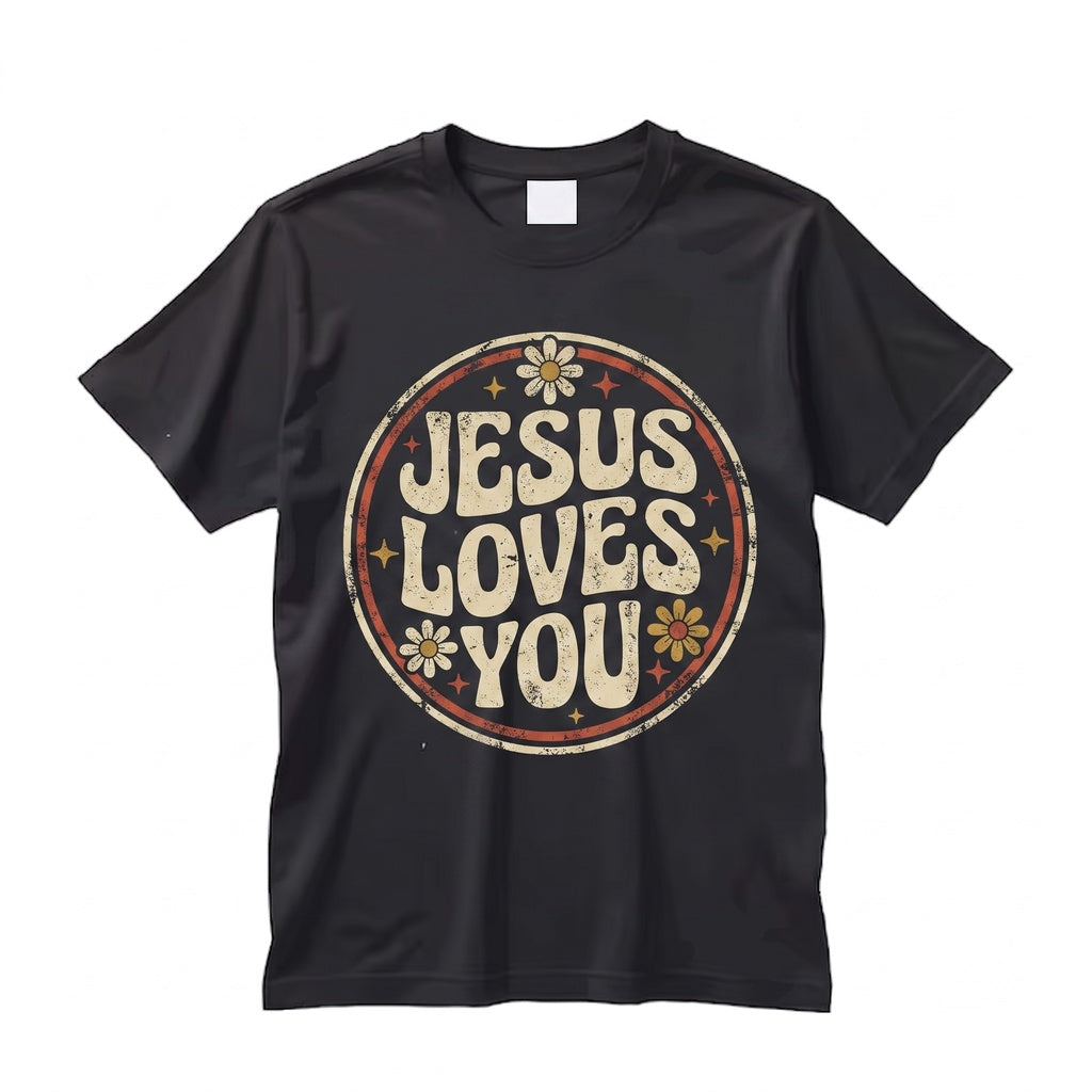 Jesus Loves You Checkered Floral Christian Faith Based Religious Unisex TShirt