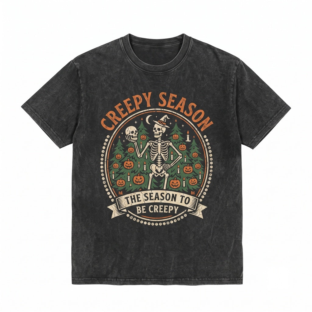 Tis The Season To Be Creepy Retro Ghost Witch Vintage Fall Graphic Unisex TShirt