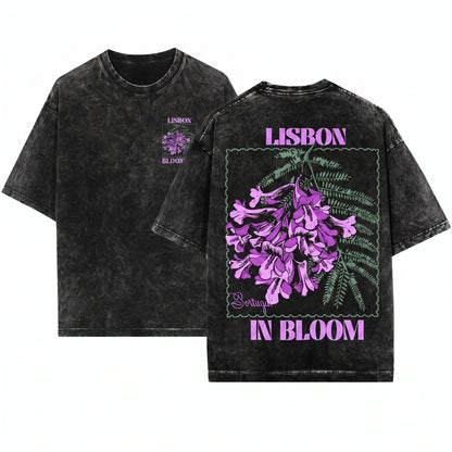 Portugal Floral Vintage Travel Jacaranda Botanical Graphic Unisex Wash T-Shirt