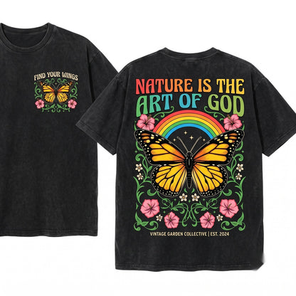 Oversized Boho Butterfly Garment Dyed Aesthetic Gift Unisex Wash T-Shirt