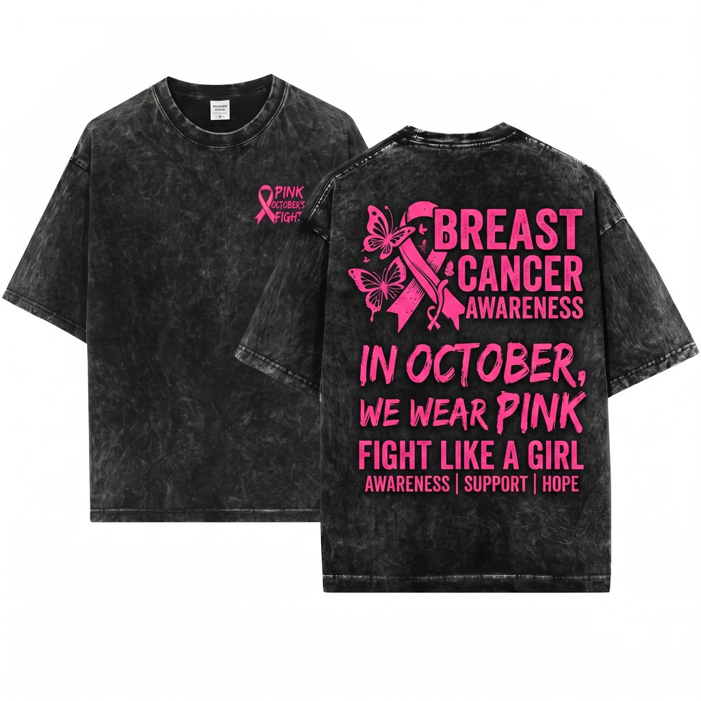 Breast Cancer Awareness Pink Ribbon Support Sweatshirt October Survivor Gift Unisex Wash T-Shirt