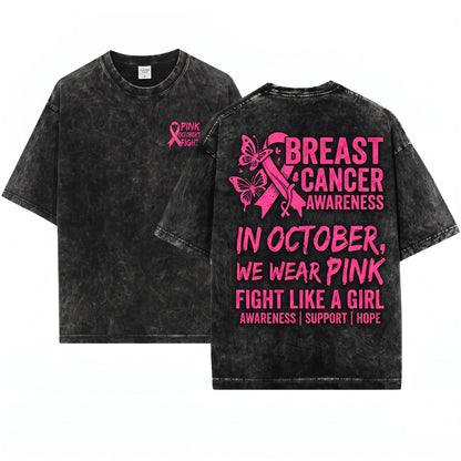 Breast Cancer Awareness Pink Ribbon Support Sweatshirt October Survivor Gift Unisex Wash T-Shirt