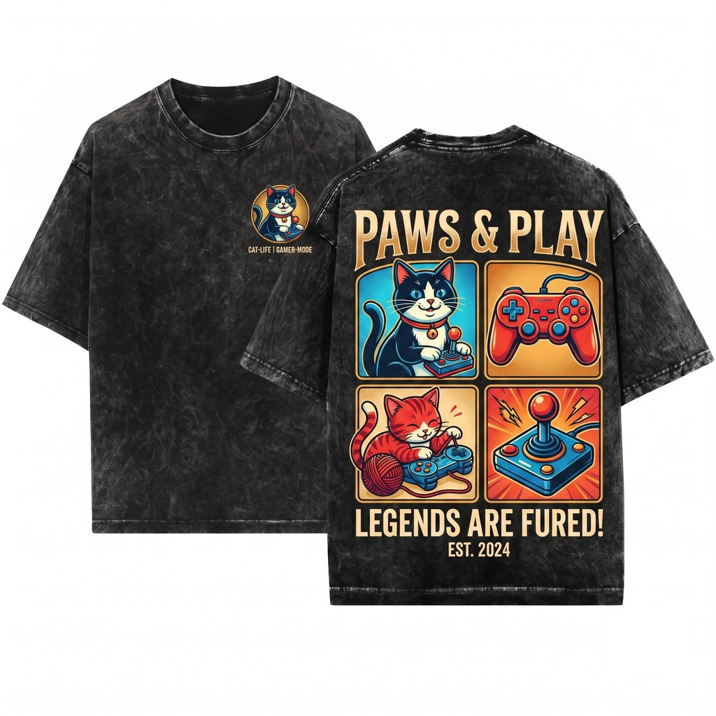 Cat Video Gamer Console Graphic Gift Unisex Wash T-Shirt