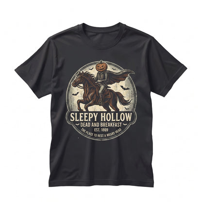 Haunted Inn Dead and Breakfast Funny Headless Horseman Crewneck Spooky Season Fall Graphic Halloween Costume Unisex TShirt