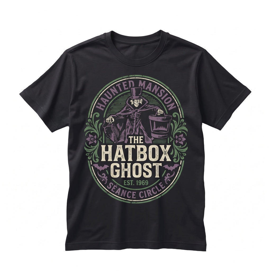 Oversized Hatbox Ghost Haunted Manor Halloween Hitchhiking Spirits Graphic Unisex TShirt