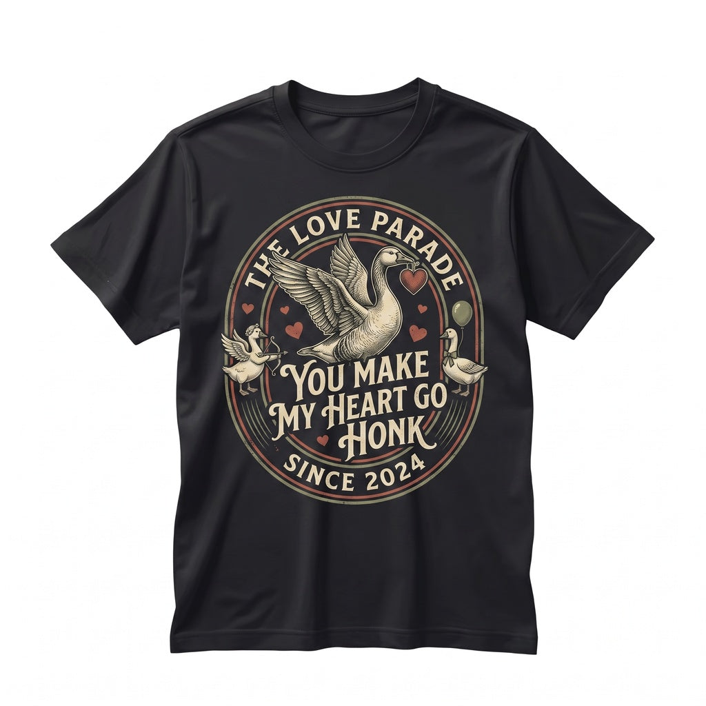 Funny Valentine Cute Goose Lover Animal Pun Romantic Couples Gift You Make My Heart Honk Unisex TShirt