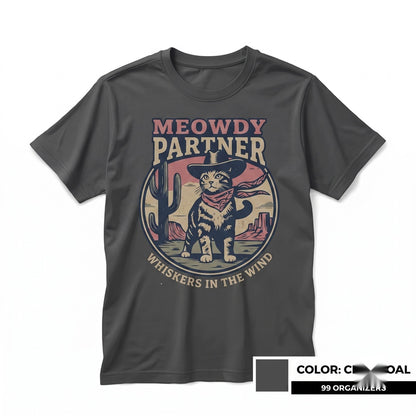 Meowdy Partner Retro Western Kitty Graphic Long Sleeve Cotton Apparel Unisex TShirt