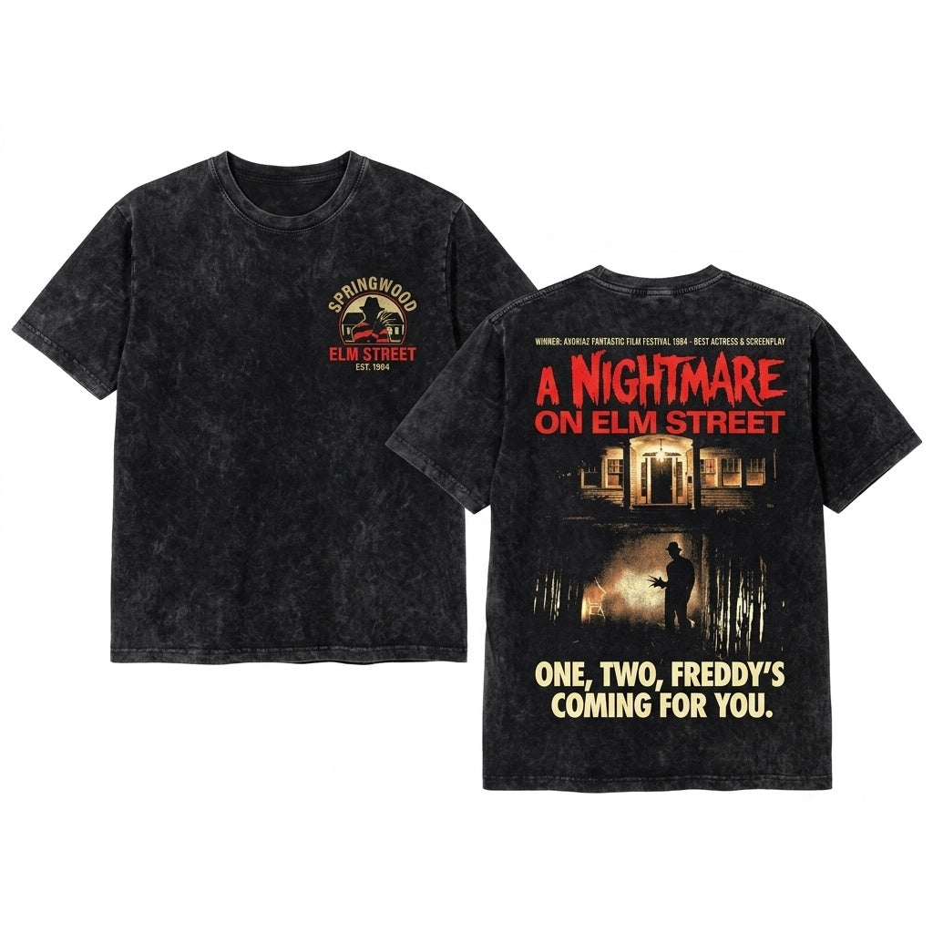 Retro Japanese Horror Movie Graphic Elm Street Nightmare Slasher Unisex Wash T-Shirt