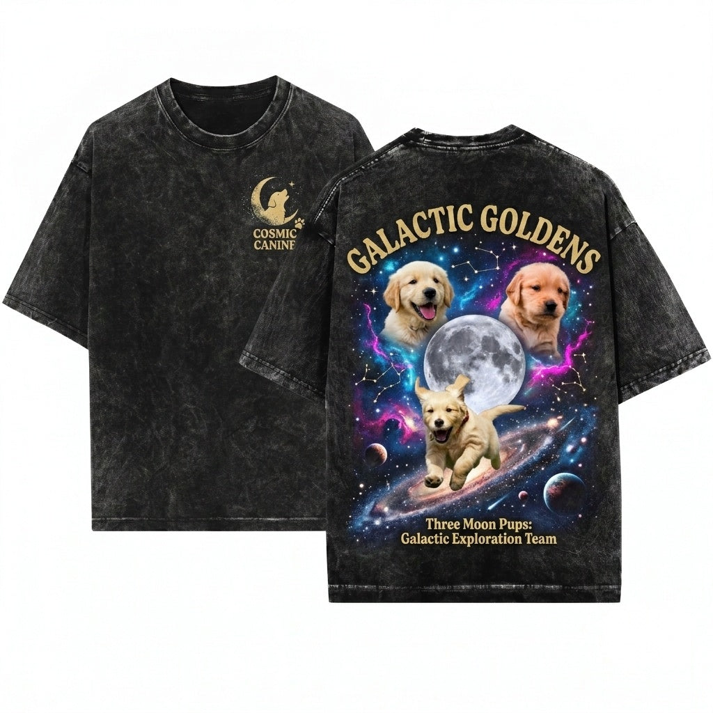 Golden Retriever Puppy Retro Dog Moon Graphic Gifts For Her Unisex Wash T-Shirt