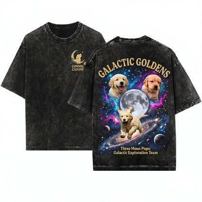 Golden Retriever Puppy Retro Dog Moon Graphic Gifts For Her Unisex Wash T-Shirt