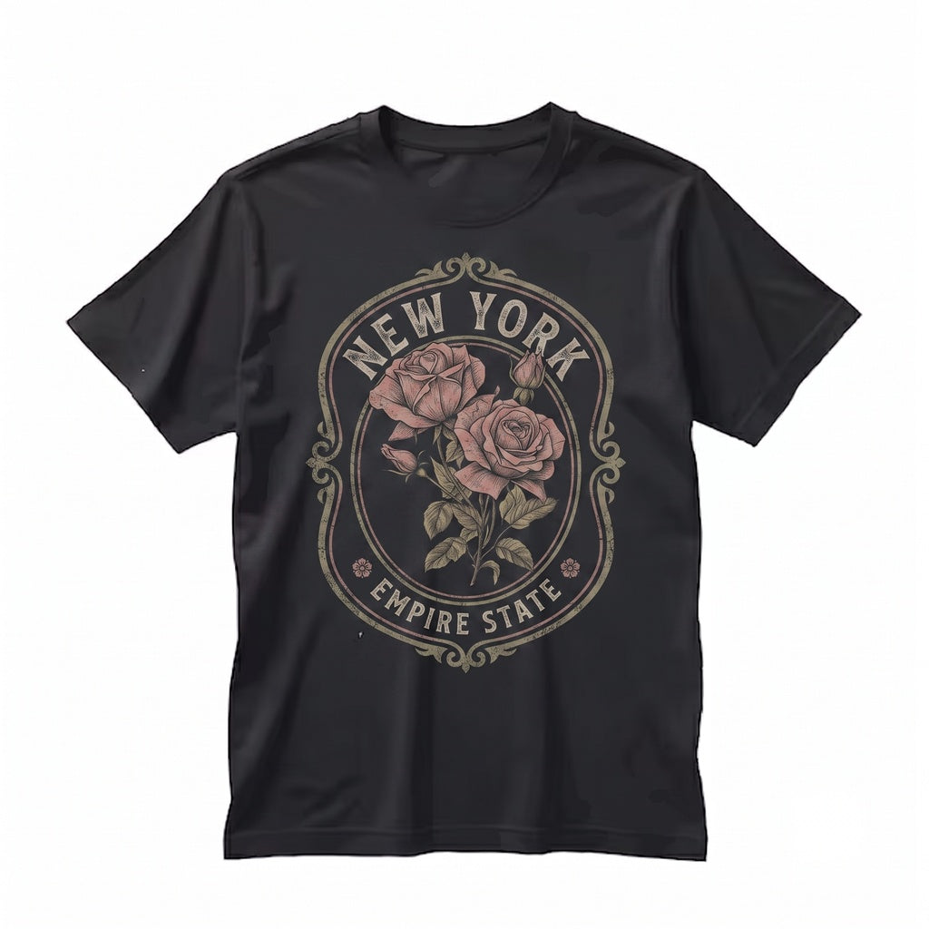 New York Official State Flower Rose Botanical Vintage Floral Nature Graphic Print Unisex TShirt