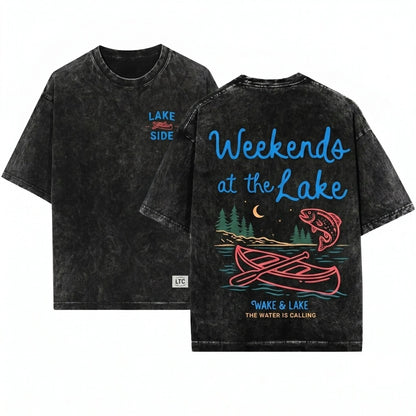 Hand Drawn Lake River Boating Life Trendy Summer Weekends Lover Unisex Wash T-Shirt